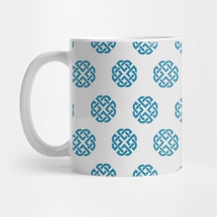 Celtic Endless Knot Pattern Blue Knots on Silver Background Mug